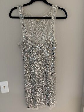 Arden B - Sequin - Racerback Dress - Silver - Y2K - Vintage - Club Nightclub